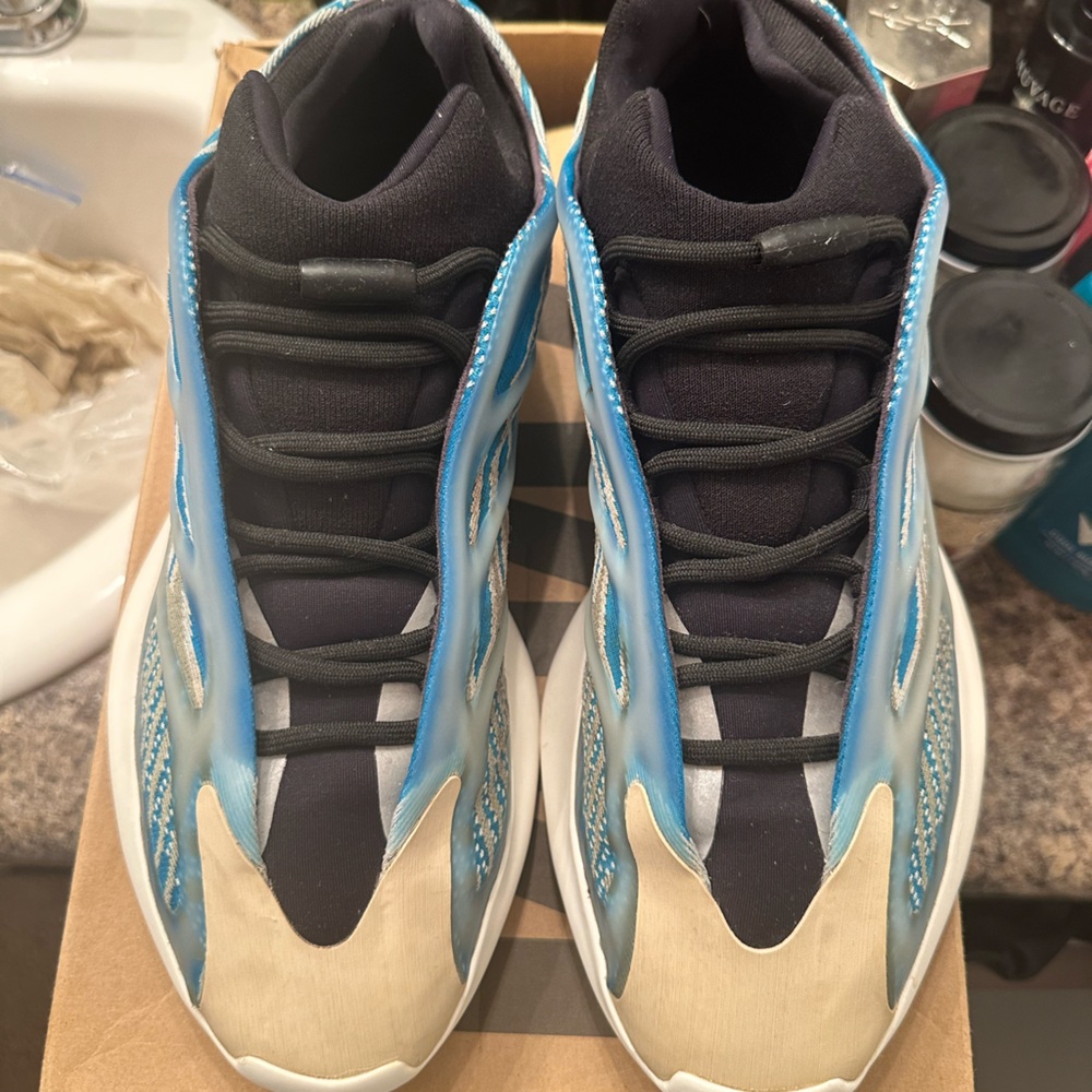 Adidas Blue and Tan Athletic Shoes with Chunky Sole